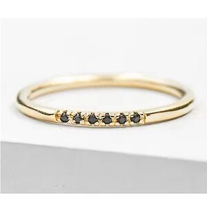 NEW Women's Dainty 14k Gold Plated S925 Black Melee Diamond Ring Size 6